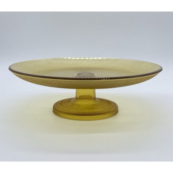 Vintage Imperial Glass Amber Gold Pedestal Textured Cake Plate, Fruit Platter - Picture 1 of 12